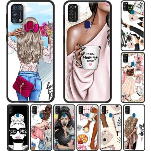 Phone Case For Samsung Galaxy A51 A71 M31 M30s A21s A31 A41 A11 M51 Black Soft Capa Mobile Covers Princess Female Boss Coffee