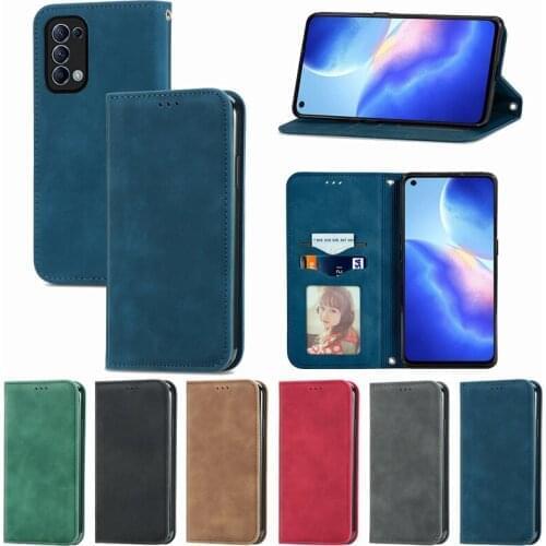 10Pcs PU Leather Wallet Flip Phone Cover Skin Friendly TPU Case for Oppo Reno 5 Find X3 Lite A94 A54 A15 A91 Reno 3 Find X2