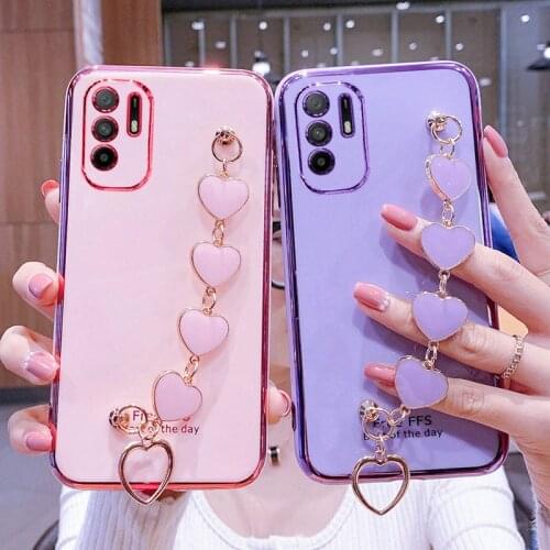 For Redmi Note10 Case Luxury Electroplated Heart Bracelet Holder Cases For Redmi Note 10 10S 10Pro 9S 9T 8Pro 8T 7 7A 8A 9 9A 9C