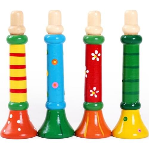 Baby Wood Musical Instrument Toys Small Speaker Wooden Vertical Whistle Small Speakers Trumpet Toy Random Color Children Kids