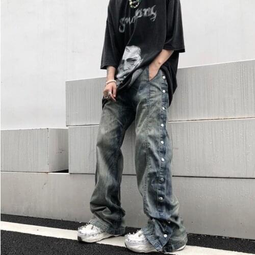 Tide Breasted Jeans Men Hip Hop Street Fashion Pants Mens Jean Elastic Waist Denim Trousers Streetwear Cowboy men clothing