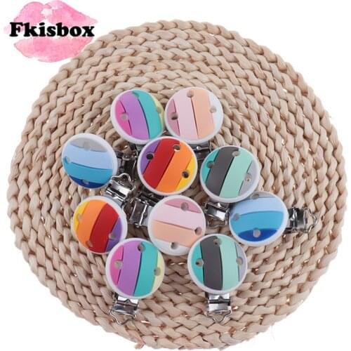Fkisbox 10pcs Rainbow Silicone Clips Teething Baby Nipple Holder Pacifiers For Babies Chain Accessories BPA Free Food Grade