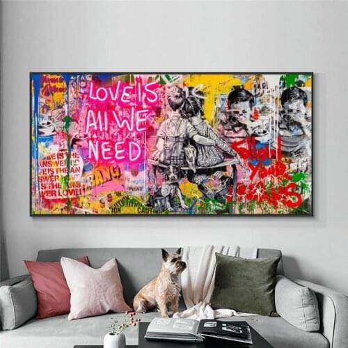 Graffiti Canvas Poster Street Art Banksy Art Love Is All We Need Canvas Paintings Poster Print Wall Art for Living Room Decor