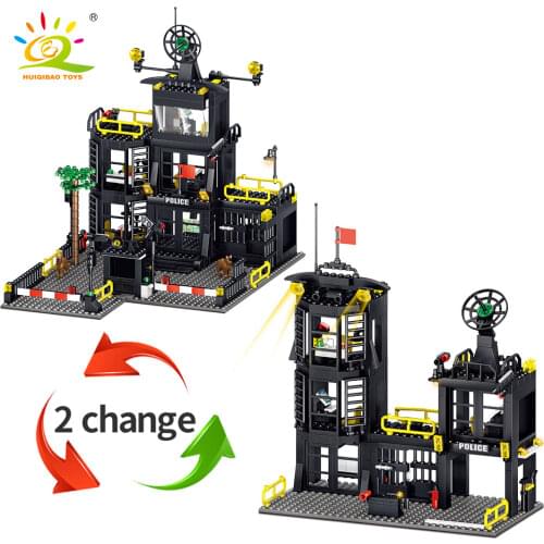 HUIQIBAO 739PCS SWAT Police Station Building Blocks For Children City police Truck car Policemen Figure Brick Toys set