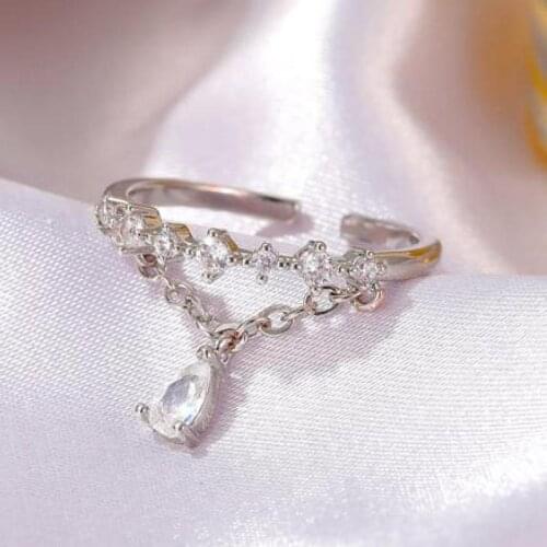 Creative Zircon Pendant Ring New Crystal Rings For Women Jewelry Sweet Index Finger Ring Resizable Gold Silver Color Rings J34