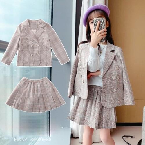 Teenage Girls Clothing Set Girls WeddingSuits Double Breasted Blazer + Skirt School Uniform Girls Tracksuit Kids Clothes 4-14Yrs