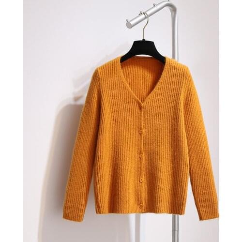 LDKVGSU New V Neck Knitted Sweaters Cardigan Women Single Breasted Oversized Cardigans Crop Top Fall Winter Ladies Sweater s1095