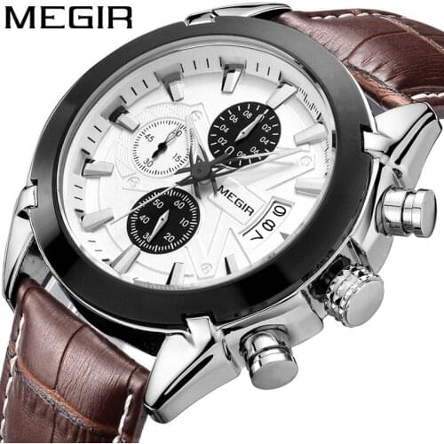 MEGIR 2020 Luxury Lleather Quartz Chronograph Watches Men Wrist Waterproof Men Wristwatches Brand Hot