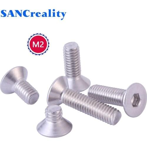 M2 304 Stainless Steel Countersunk Hexagonal Socket Screws Flat Head Hex Socket Screw Long Bolts
