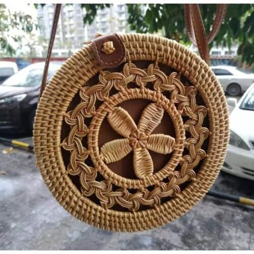 Mini bag round retro hand woven bag hollow messenger bag cosmetic bag