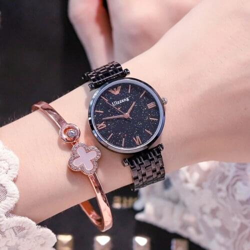 Top Brand Luxury Women Casual Watches Rose Gold Starry Sky Womans Quartz Wristwatch Rhinestone Dimond Pattern Gift Box Packing