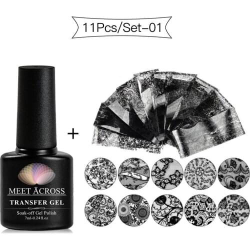 MEET ACROSS Transfer Foil Gel Nail Polish Set Soak Off LED UV Gel Varnish Fast Dry Star Glue Stamp Gel Foil Nail Art Decorations