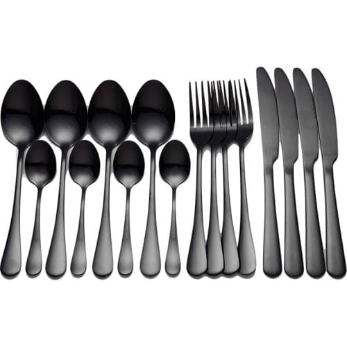 Tableware Black Cutlery Set 16 Pcs Stainless Steel Cutlery Box Forks Knives Spoons Dinner Set Kitchen Gold Spoon Dinnerware Sets