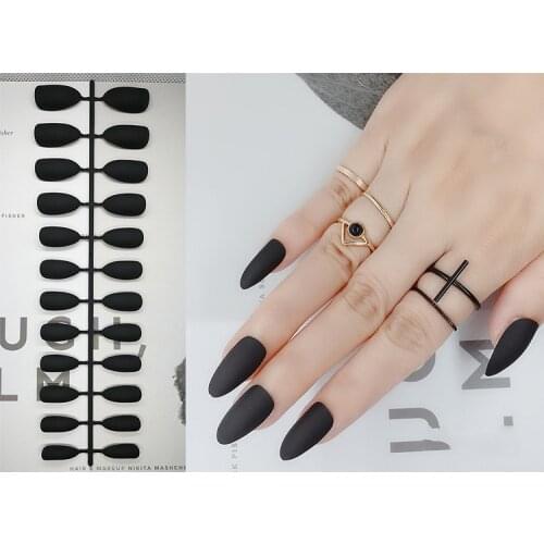 24 PC Fake Nails Matte Fashion Stiletto Matte Faux Ongles Grey Wine Red Black Finished Artificial Full Cover Nail Tips Fake Nail
