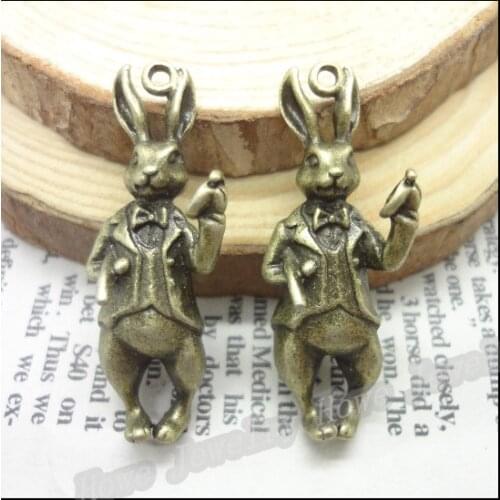 Wholesale 12 pcs Vintage Charms Rabbit Pendant Antique bronze Fit Bracelets Necklace DIY Metal Jewelry Making