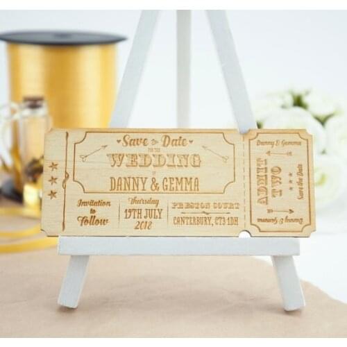 Personalised Wooden Wedding Ticket 'Save the Date