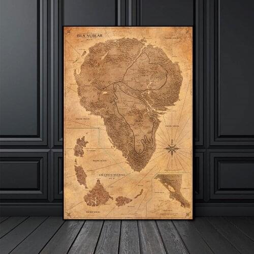 Fantasy Sepia Vintage Jurassic Park Map Poster Dinosaur The Lost World Wall Art Canvas Poster Prints Paintings Picture for Room