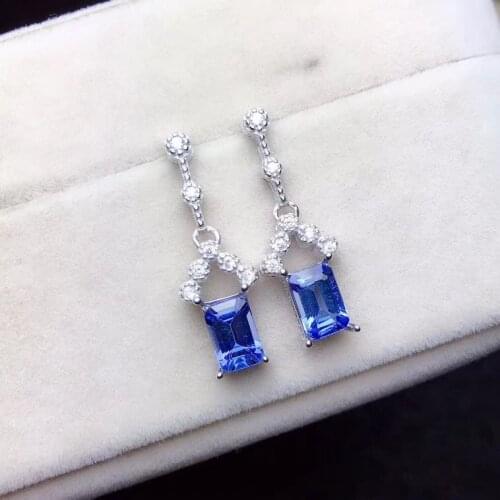 100% Real and Natural Tanzanite Earrings 925 Sterling Silver Premium Charm Jewelry Beauty Wedding Party Earrings