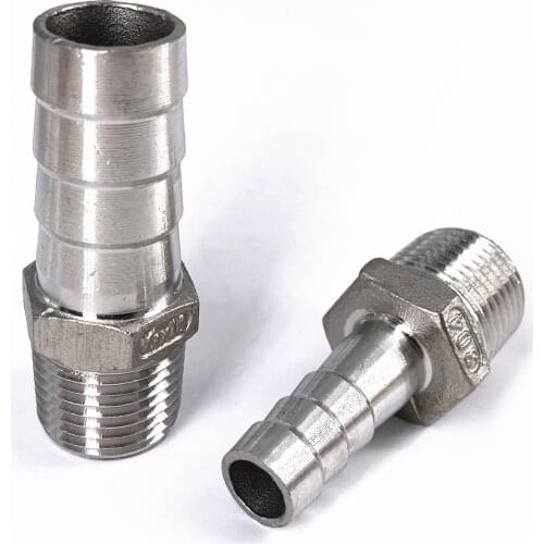 6/8/10/12/13/14/15/16/19/20mm Hose Barb x 1/8" 1/4" 3/8" 1/2" 3/4" NPT Male Thread 304 Stainless Steel Pipe Fitting Connector