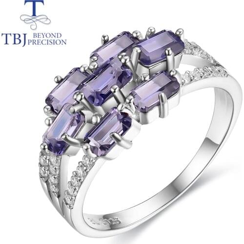 TBJ,dark blue 2.5ct iolite gemstone Ring natural oct 3*5mm 7pcs fine jewelry 925 sterling silver unisex jewelry as nice gift