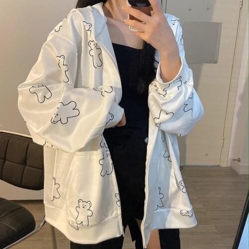 Japanese sweet Gothic Sweatshirt Women Kawaii Fashion Autumn Winter Women Hoodies Cute Long Sleeve Zip Up Hoodie Plus Pullover