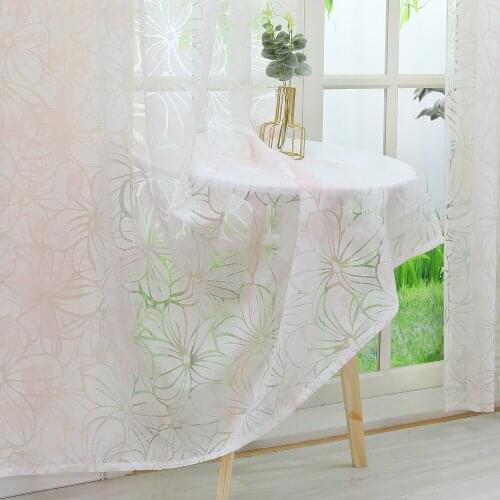 Window Curtain Flower Sheer Tulle Voile Fabric Living Room Screening Window Treatment Home Decoration Polyester 1PCS