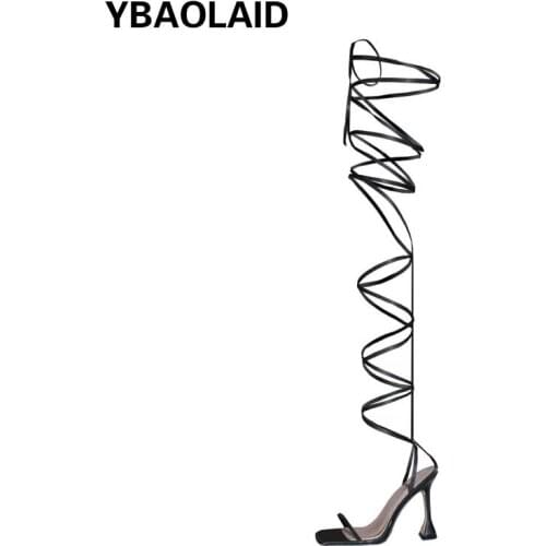 Square Toe Open Toe Front and Back Cross Strap Stiletto Roman Sandals Solid Color Silk Lace-up Mesh High-heeled Women Sandals