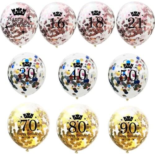 10 Pieces 12inch Crown Number Confetti Latex Balloons 16 18 21 30 40 50 70 80 90 Years Old Birthday Party Decorations Adult