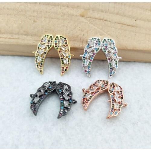 10 Pieces CZ zircon Micro Pave wing Connector,Double Bails Beads Charm,for DIY Bracelets Jewelry Finding CT328