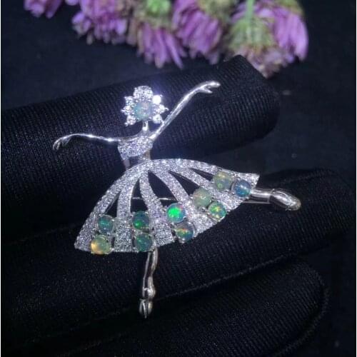OPal Party necklace pendant Free shipping Natural real Opal 925 sterling silver Dancer pendants Gem 3mm 10pcs