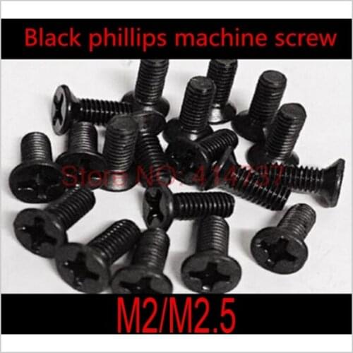 1000pcs/lot DIN7985 M2/M2.5 Steel With Black Cross Recessed Phillips Flat Head Countersunk Machine Screw Length 3mm--12mm