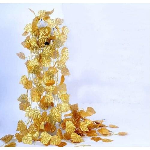 12pcs 7.8 feet Wired Gold Leaf Garland Ivy Silk Artificial Vine Greenery For Wedding Home Office Decoration