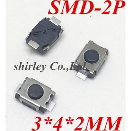 200pcs/lot Micro button tact switch 2pin SMD little turtle 3x4x2MM 3*4*2MM single shrapnel temperature 2P