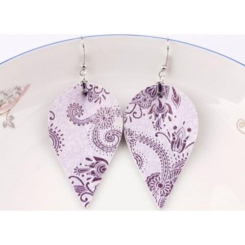 ZWPON 2019 Fashion Print Paisley PU Leather Leaf Earrings for Women