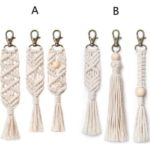 3Pack Macrame Keychains Boho Macrame Bag Charms with Tassels Car Hanging Jewelry F3MF