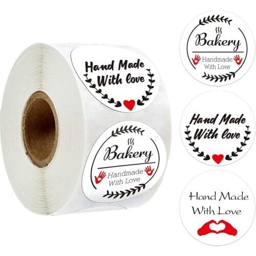 White Gold Foil 3 Styles 'Hand Made with Love' Sticker Roll 500pcs Scrapbooking for Baking Package Holiday Decor Sealing Labels