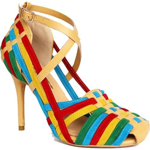 High heels african women shoes yellow us size 10 theme Bohemian Colour Combination ladies office wear adjustable strap sandal