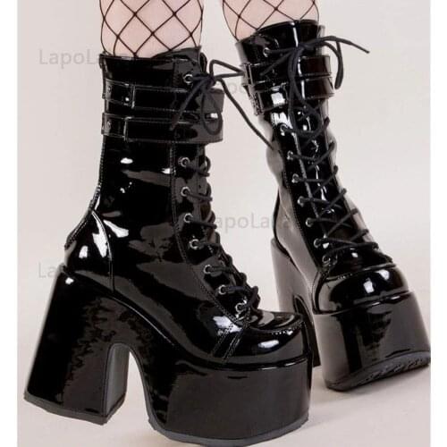 LapoLaka 2021 modern woman shoes Square Heel Round Toe Ankle Booties Platform Female Fashion Motorcycle Boots large size 35-43
