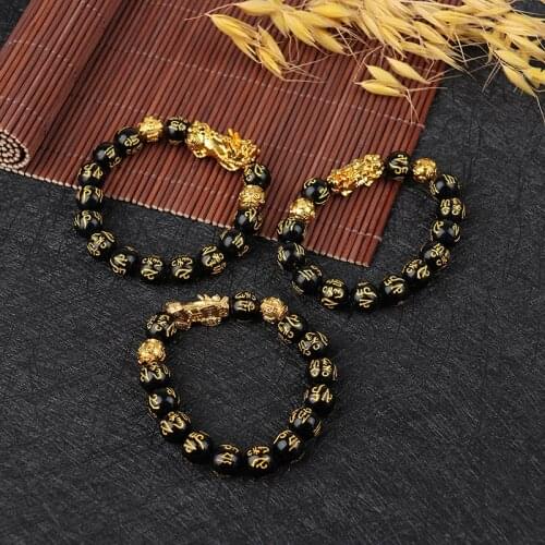 Feng Shui Black Obsidian God of wealth Bracelet Attract Wealth Good Luck
