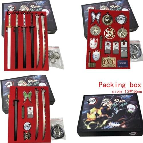 Demon Slayer Keychain Pendant Charms Necklace Cosplay Props Tanjirou Mask Butterfly Bamboo Tube Sword Set Gifts Accessories