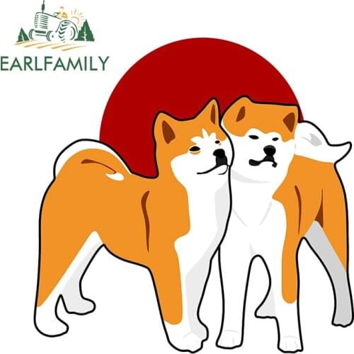 EARLFAMILY 13cm x 12.9cm For Akita Inu Dogs Cartoon Funny Car Stickers Waterproof Creative Decal Motorcycle Refrigerator Decor