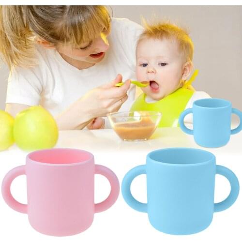 140ML Silicone Water Cup with 2 Handles Anti-scald Drinking Cup
