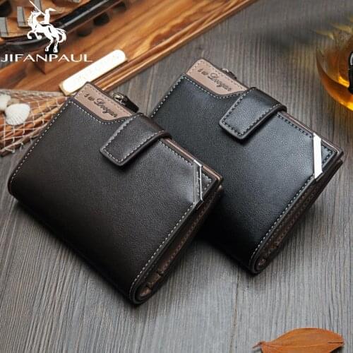 JINFAPAUL New short mens wallet multi-function card bag zipper buckle casual fashion coin purse free shipping
