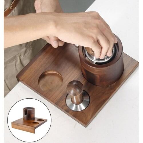 3-IN-1 Walnut Coffee Tamper Mat Holder Anti-Skid for 58mm Espresso Latte Coffee Portafilter Distributor Stand Home Kitchen