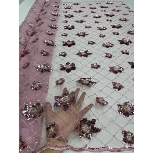 2021Beaded High Quality Embroidery African Lace Shiny Sequins Flower French Tulle Net Lace Fabric Nigeria With Beads Lace Fabric