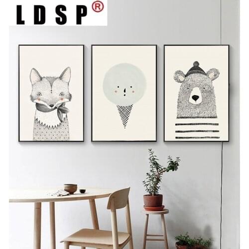 LDSP Nordic Bear Fox Ice Cream Cartoon Canvas Painting Wall Art Print Poster Picture Modern Children Baby Room Home Decor