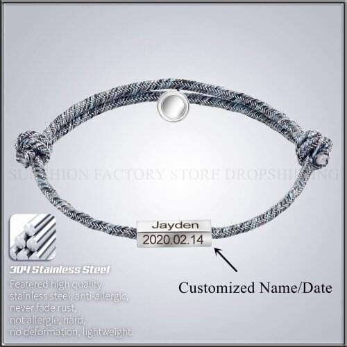 Magnetic stainless steel couple letter bracelet personalized custom engraved name birthday double-sided custom woven bracelet ha