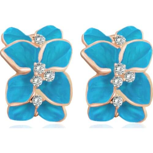 MISANANRYNE Bridal Womens New Fashion Jewelry Gold Color Enamel Austrian Crystal Flower Bijoux Stud Earrings For Wedding Ladies