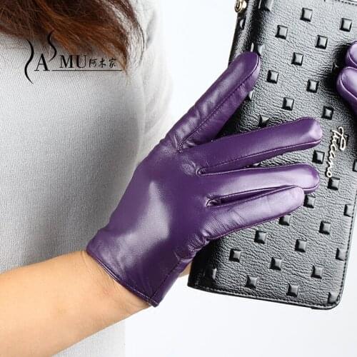Fashion Elegant Girls Mittens Leather Gloves Ladies sheepskin Autumn Outdoor Driving Dance Short Genuine Leather Gloves Women