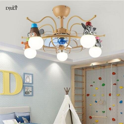 Cartoon animal children bedroom fan chandelier creative remote control home lighting fixtures nursery restaurant led luminaire